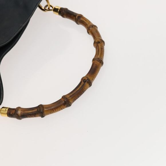 GUCCI Bamboo Hand Bag Leather Black Gold - Picture 7 of 16